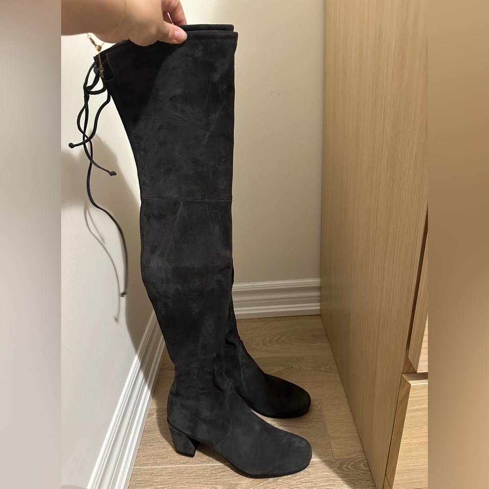 Stuart Weitzman Charcoal Suede Over-the-Knee Boots